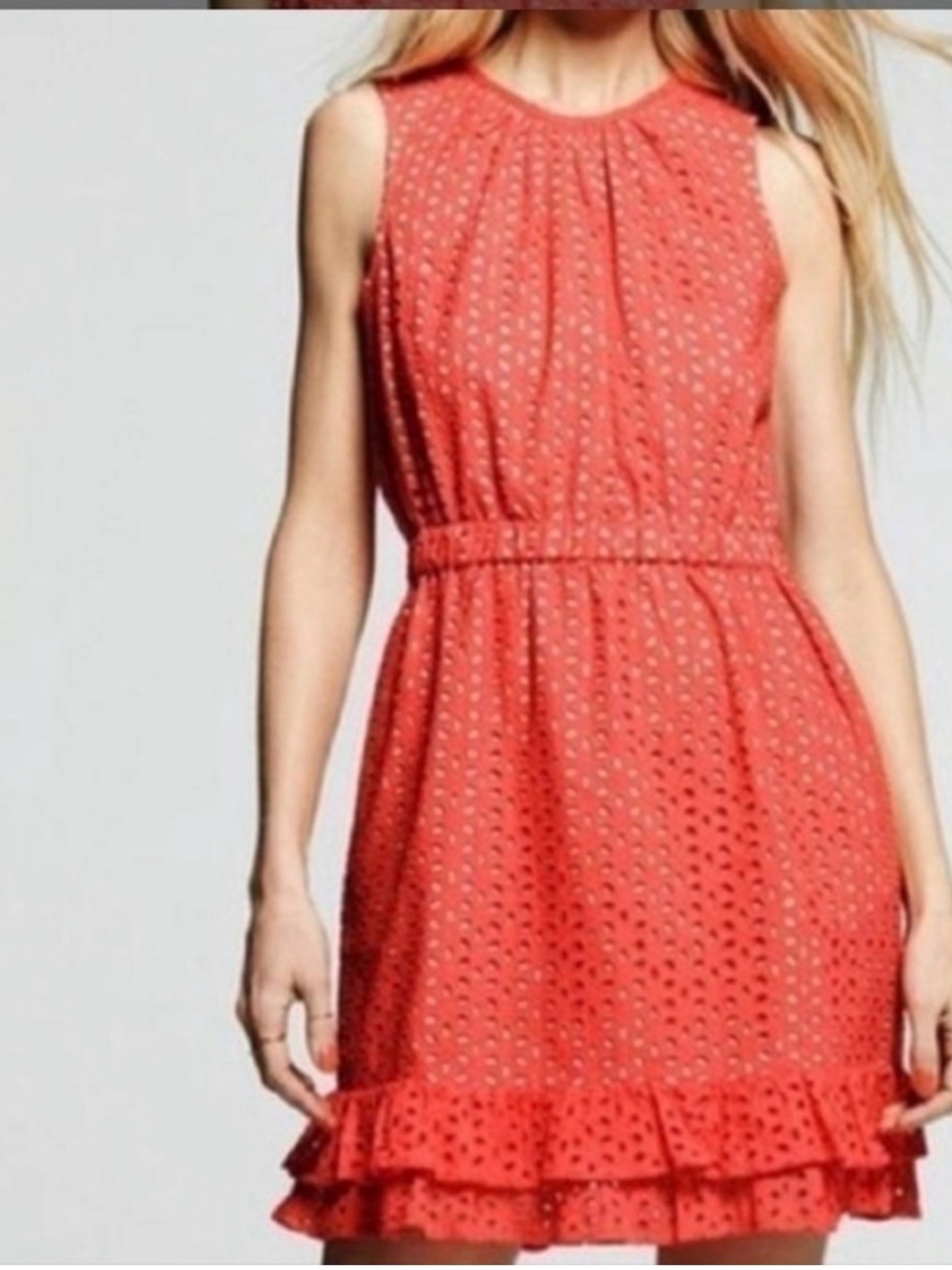 Peter Som Bright Coral Eyelet Sleeveless Dress